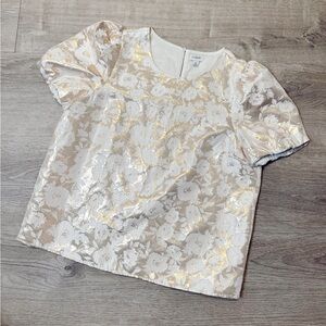 J. Crew Cream and Gold Floral Blouse